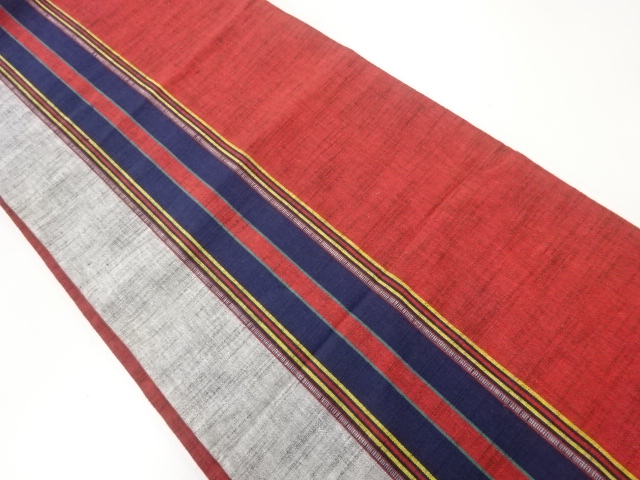 JAPANESE KIMONO / ANTIQUE FUKURO OBI / COTTON / TSUMUGI / WOVEN STRIPE 
